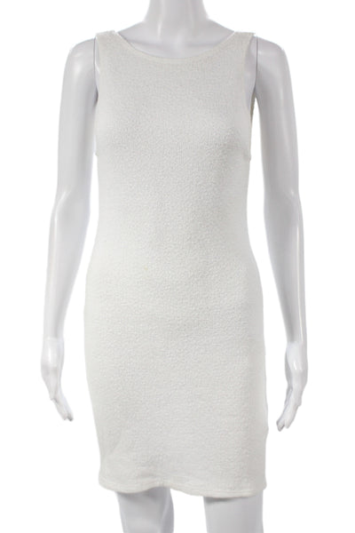 Designer Womens Mini Dress White Scoop Neck Sleeveless Cotton Pullover Size S