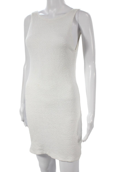 Designer Womens Mini Dress White Scoop Neck Sleeveless Cotton Pullover Size S