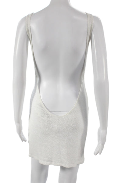 Designer Womens Mini Dress White Scoop Neck Sleeveless Cotton Pullover Size S