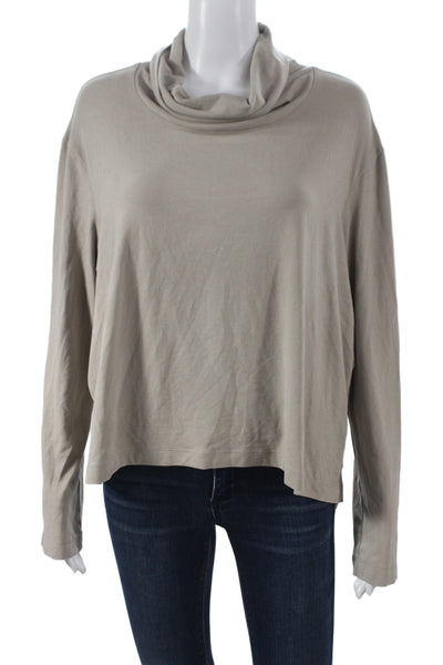 James Perse Womens Basic Cowl Neck Long Sleeve T Shirt Beige Cotton Size 2
