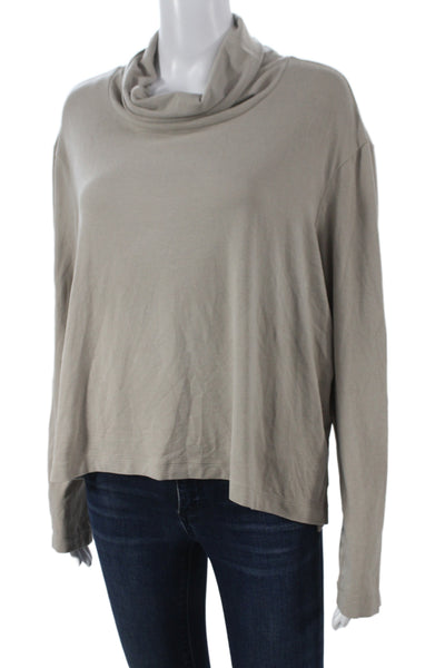 James Perse Womens Basic Cowl Neck Long Sleeve T Shirt Beige Cotton Size 2