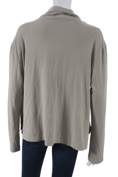 James Perse Womens Basic Cowl Neck Long Sleeve T Shirt Beige Cotton Size 2