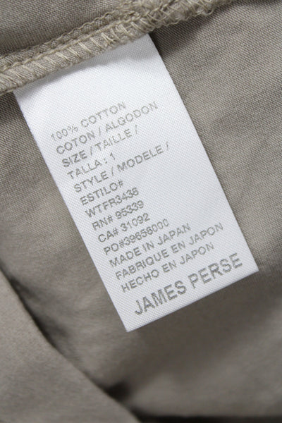 James Perse Womens Basic Cowl Neck Long Sleeve T Shirt Beige Cotton Size 2