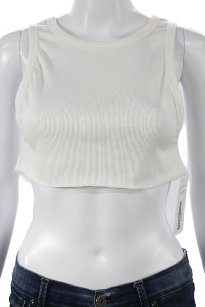 Designer Women Basic White Sleeveless Tank Crew Neck Summer Size M
