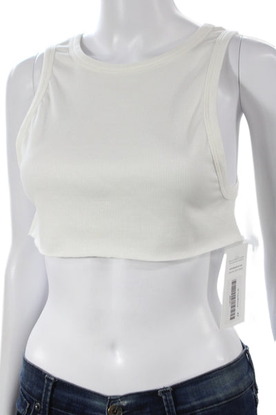 Designer Women Basic White Sleeveless Tank Crew Neck Summer Size M