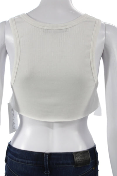 Designer Women Basic White Sleeveless Tank Crew Neck Summer Size M