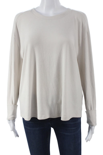 James Perse Womens Basic T-Shirt Beige Cotton Crew Neck Long Sleeve Size 0