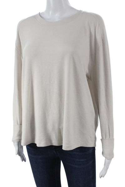 James Perse Womens Basic T-Shirt Beige Cotton Crew Neck Long Sleeve Size 0