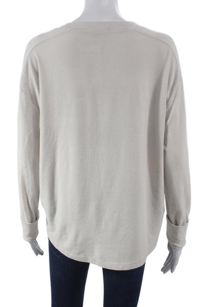 James Perse Womens Basic T-Shirt Beige Cotton Crew Neck Long Sleeve Size 0