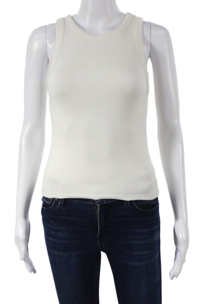 Designer Womens Basic Sleeveless Tank Ivory 94% Cotton Size S