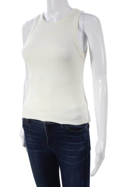 Designer Womens Basic Sleeveless Tank Ivory 94% Cotton Size S