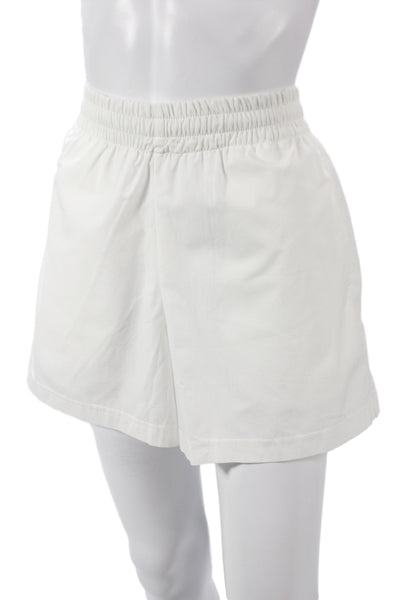 Designer Womens Sweat Shorts White Cotton Solid Summer Size S