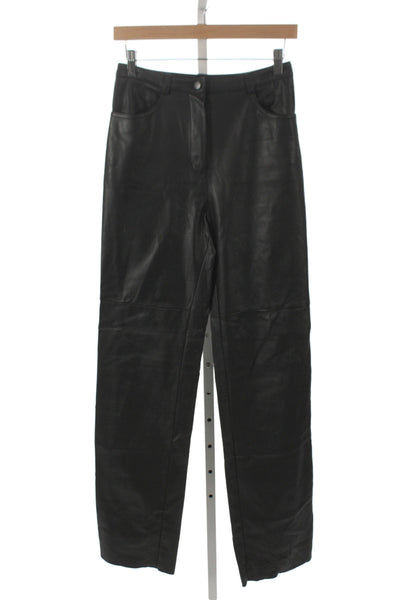 Cult Naked Women Black Leather Pants Button Closure 32in Inseam Size M