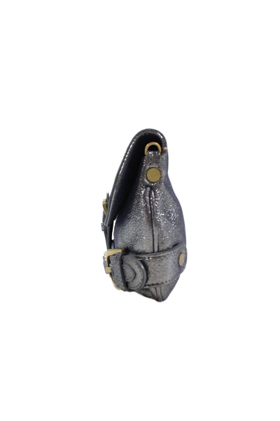 Jimmy Choo Womens Metallic Leather Latch Clutch Handbag Gray