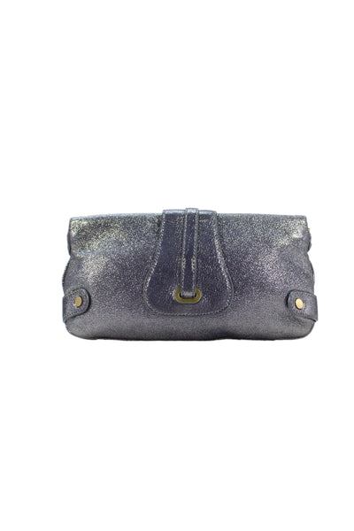 Jimmy Choo Womens Metallic Leather Latch Clutch Handbag Gray