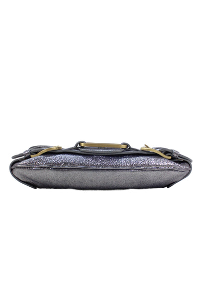 Jimmy Choo Womens Metallic Leather Latch Clutch Handbag Gray