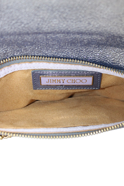 Jimmy Choo Womens Metallic Leather Latch Clutch Handbag Gray