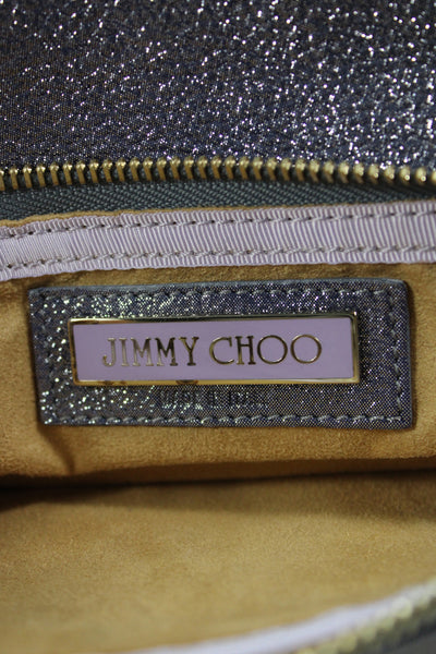 Jimmy Choo Womens Metallic Leather Latch Clutch Handbag Gray