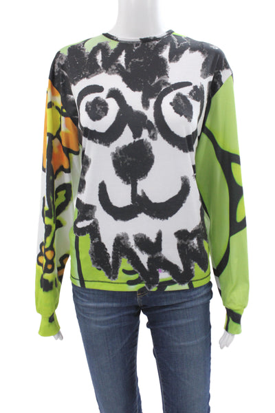 Chopova Lowena Womens Jersey T-Shirt Black Floral Long Sleeve Size XS