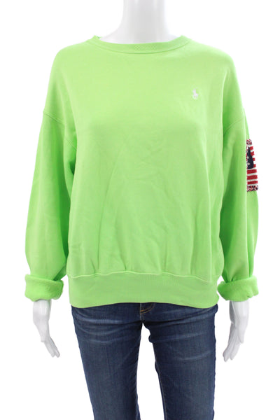 Polo Ralph Lauren Womens Pullover Green Crewneck American Flag Size XS