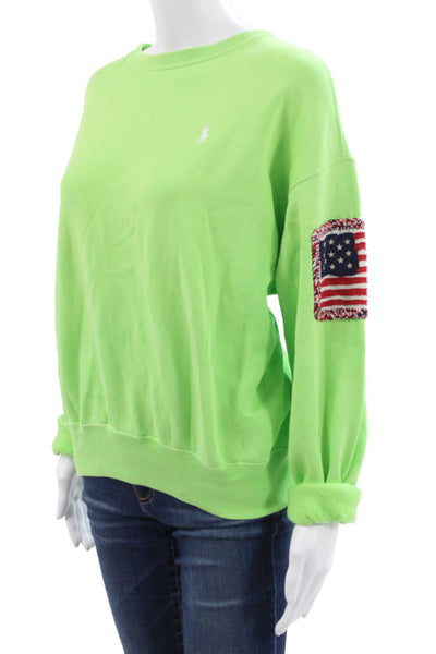 Polo Ralph Lauren Womens Pullover Green Crewneck American Flag Size XS