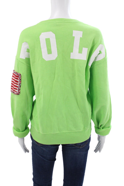 Polo Ralph Lauren Womens Pullover Green Crewneck American Flag Size XS