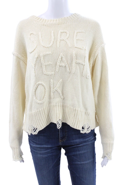 Wildfox Women Pullover Ivory Cotton Crew Neck Long Sleeve Size S