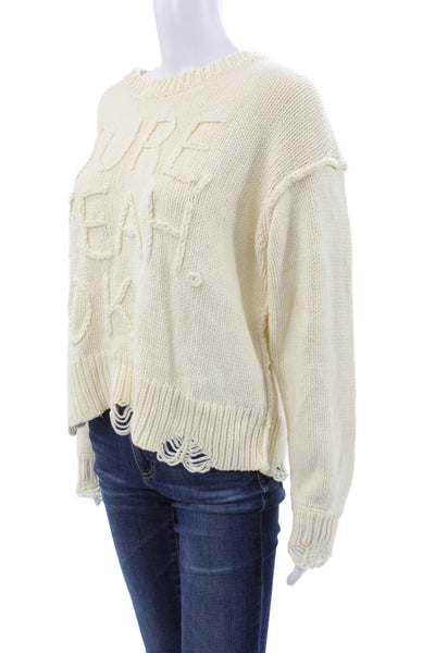 Wildfox Women Pullover Ivory Cotton Crew Neck Long Sleeve Size S