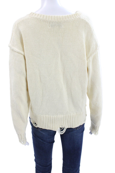 Wildfox Women Pullover Ivory Cotton Crew Neck Long Sleeve Size S