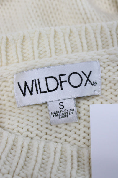 Wildfox Women Pullover Ivory Cotton Crew Neck Long Sleeve Size S