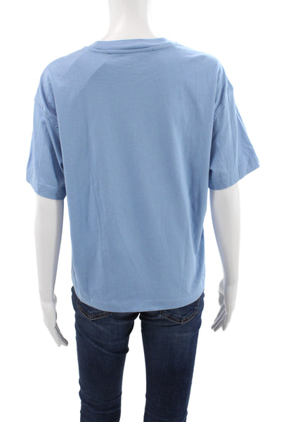 Off White Women Basic Blue Cotton Crew Neck Short Sleeve T-Shirt Size L