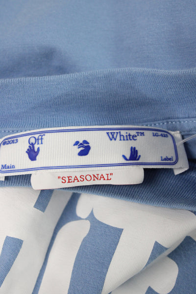 Off White Women Basic Blue Cotton Crew Neck Short Sleeve T-Shirt Size L