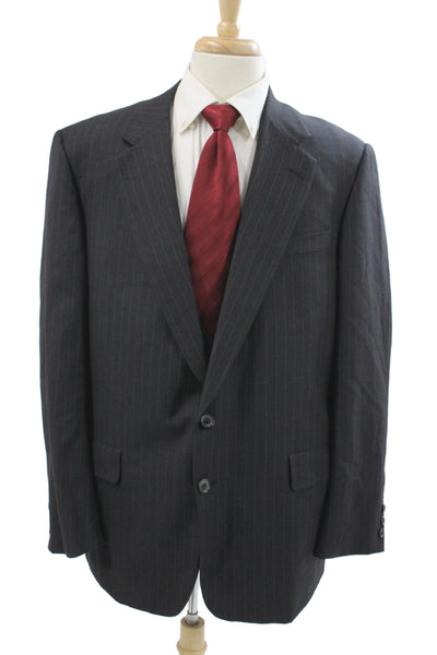 Hickey Freeman Mens 2 Piece Suit Jacket Gray Wool Striped Button Size 46