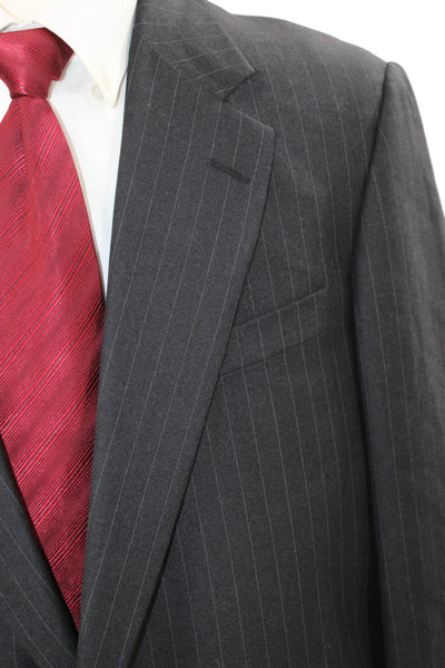 Hickey Freeman Mens 2 Piece Suit Jacket Gray Wool Striped Button Size 46
