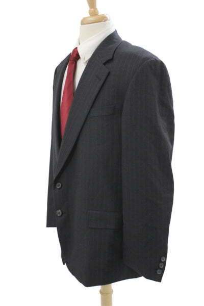 Hickey Freeman Mens 2 Piece Suit Jacket Gray Wool Striped Button Size 46