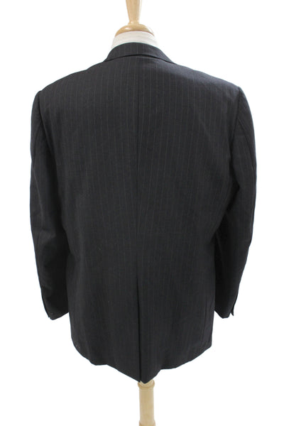 Hickey Freeman Mens 2 Piece Suit Jacket Gray Wool Striped Button Size 46