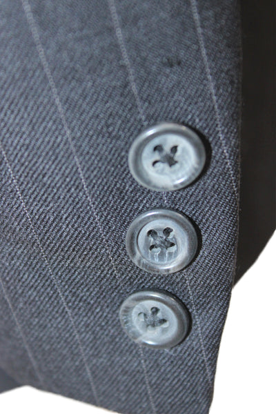 Hickey Freeman Mens 2 Piece Suit Jacket Gray Wool Striped Button Size 46