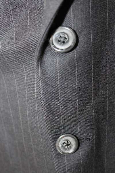 Hickey Freeman Mens 2 Piece Suit Jacket Gray Wool Striped Button Size 46