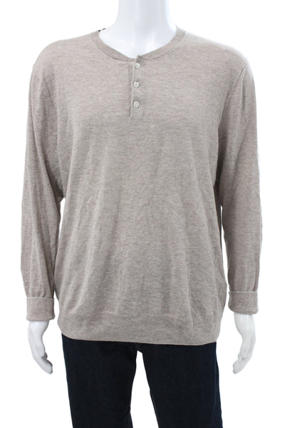 Bonobos Mens Henley Sweater Beige Long Sleeve Round Neck Size XL