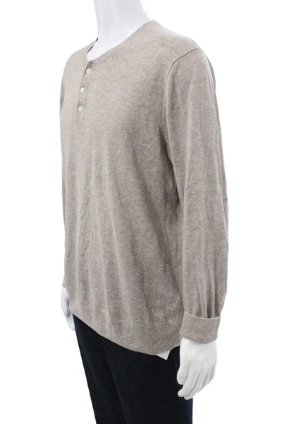 Bonobos Mens Henley Sweater Beige Long Sleeve Round Neck Size XL