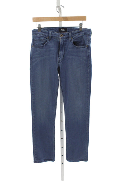 Paige Mens Straight Jeans Blue Cotton Button Casual Size 31