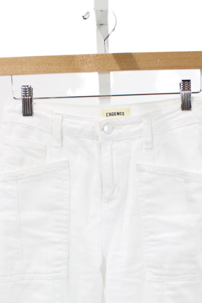 L Agence Womens Straight Jeans White Cotton Button Size 23