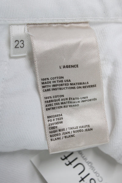 L Agence Womens Straight Jeans White Cotton Button Size 23