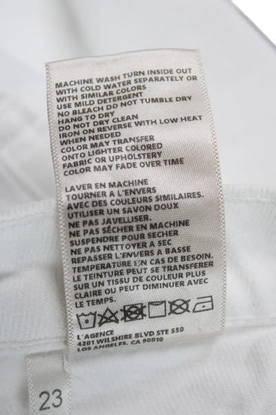 L Agence Womens Straight Jeans White Cotton Button Size 23
