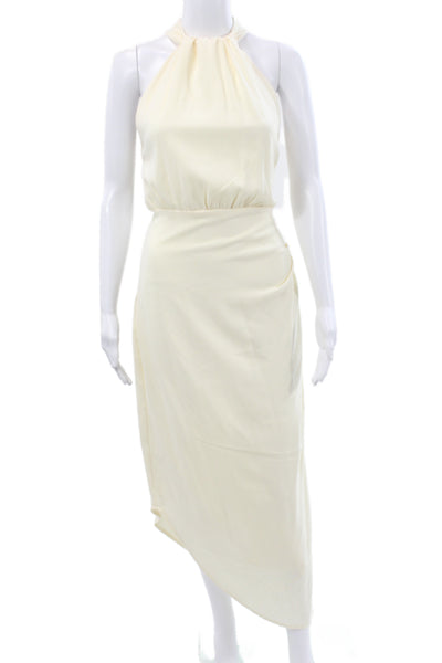 Johanna Ortiz Women Maxi Dress Ivory Halter Button Sleeveless Triacetate Size 6