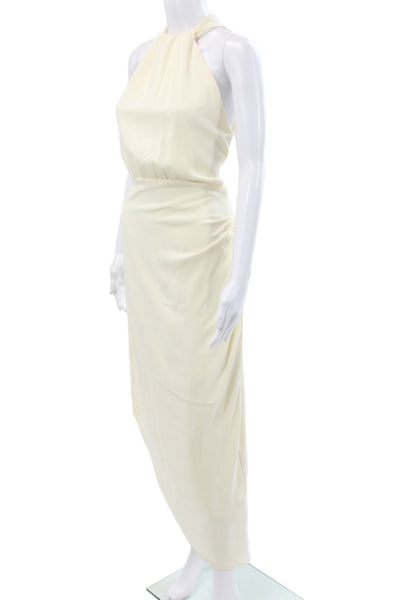 Johanna Ortiz Women Maxi Dress Ivory Halter Button Sleeveless Triacetate Size 6