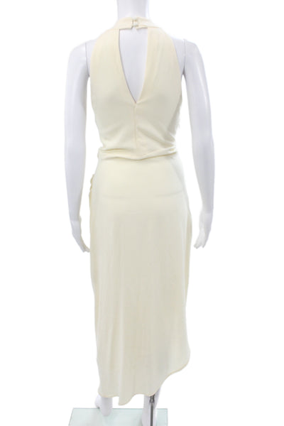 Johanna Ortiz Women Maxi Dress Ivory Halter Button Sleeveless Triacetate Size 6
