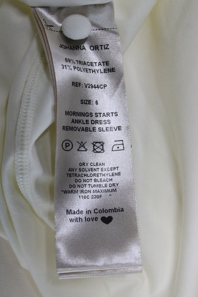 Johanna Ortiz Women Maxi Dress Ivory Halter Button Sleeveless Triacetate Size 6