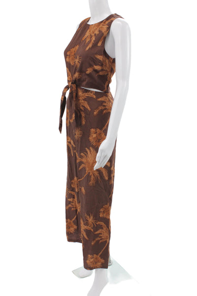 MNG Womens Brown Animal Print Sleeveless Tie Neck Jumpsuit Lyocell Summer Size S
