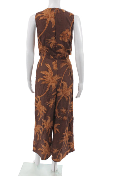 MNG Womens Brown Animal Print Sleeveless Tie Neck Jumpsuit Lyocell Summer Size S